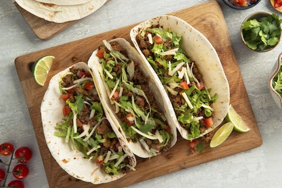 Beef taco with cabbage and wasabi mayonnaise