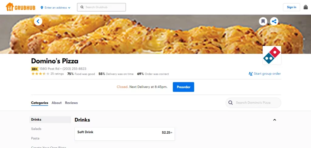 Grubhub menu for Domino's Pizza