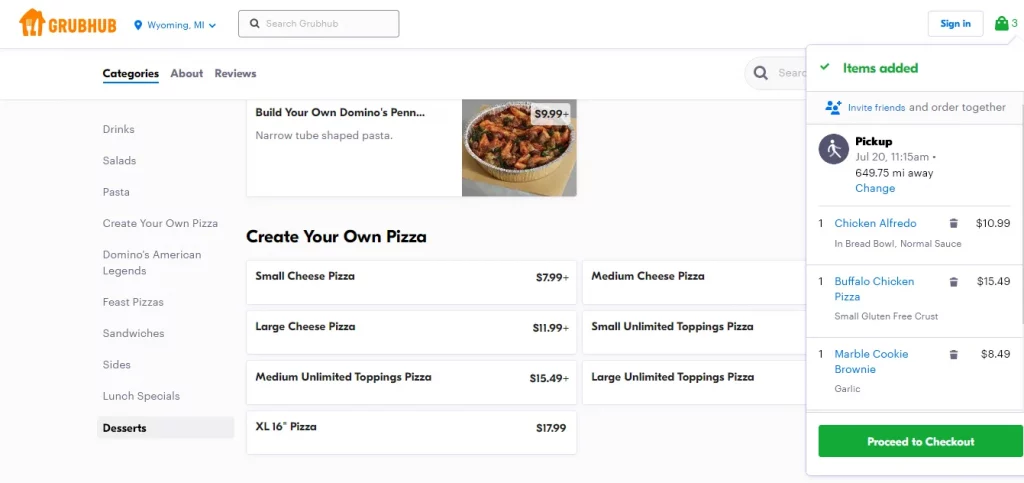 Grubhub menu for Domino's Pizza