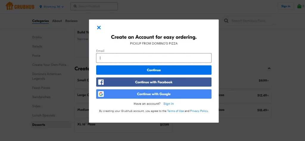Grubhub menu for Domino's Pizza